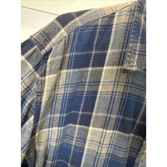 Abercrombie & Fitch Flannel Men Size Large Plaid Button Front Shirt Blue Brown - Picture 3 of 11